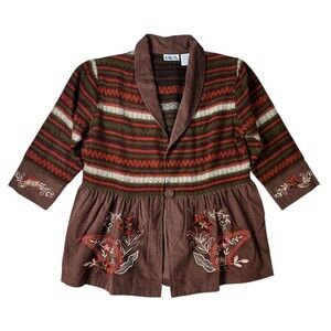 BFA Classics Mixed Media Cardigan  Size MP  Embroidered Wool Blend Sweater